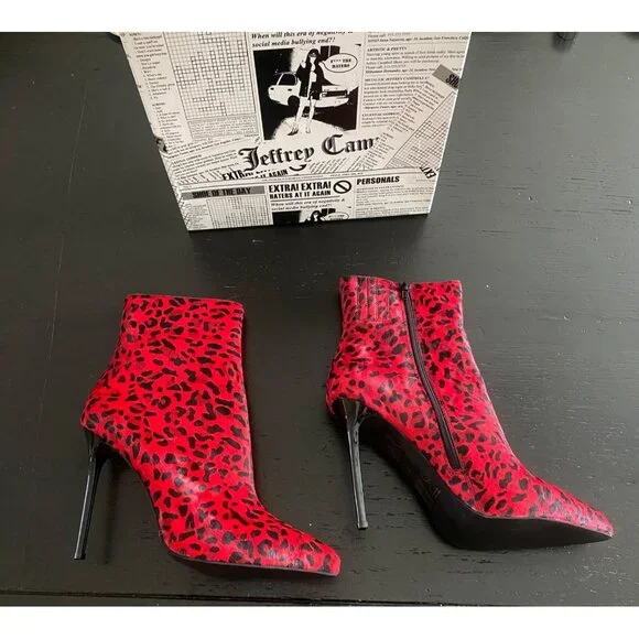 Jeffrey Campbell Temptation Stiletto Bootie's, Red Cheetah  11 Sexy Boots - Picture 2 of 16
